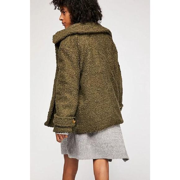 Free People Olive So Soft Faux Shearling Pea Coat Teddy Swing Jacket - Picture 6 of 11